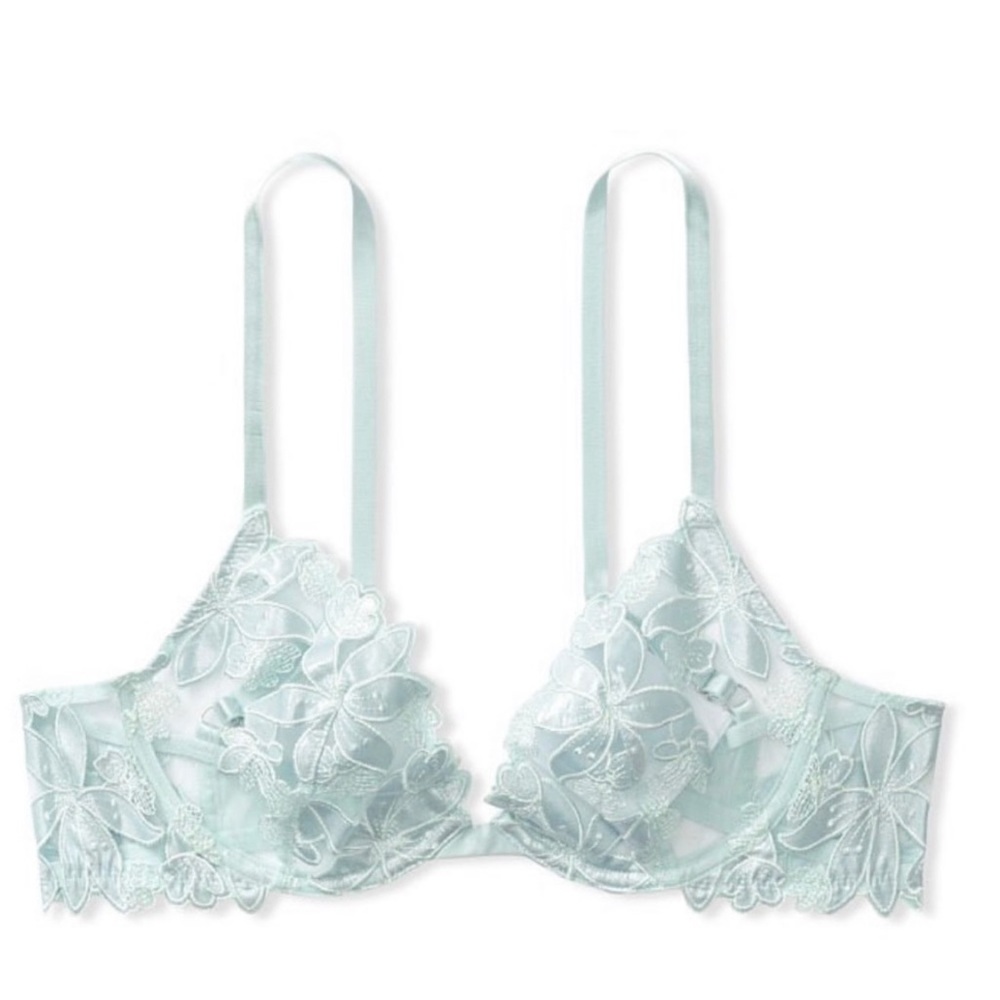 💕NWT Victoria’s Secret Very Sexy Unlined Floral Embroidery Demi Bra 32DD blue💕